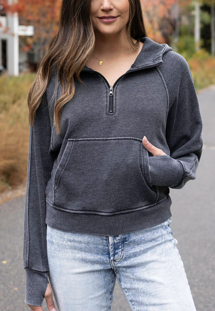 Grace & Lace Vintage Washed Quarter Zip Hoodie — 3 Sisters